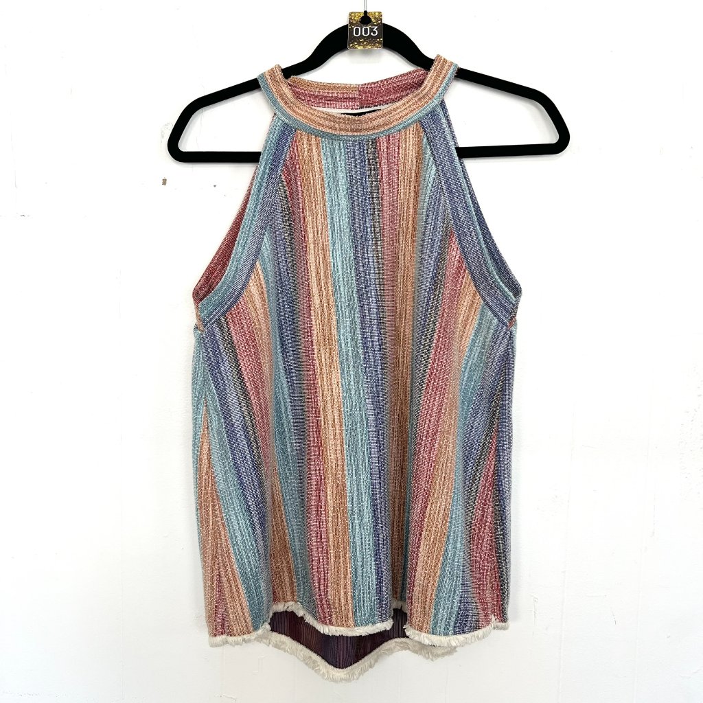 3. W5 Tank Top Colorful Tweed Woven Fring Hem Halter Medium